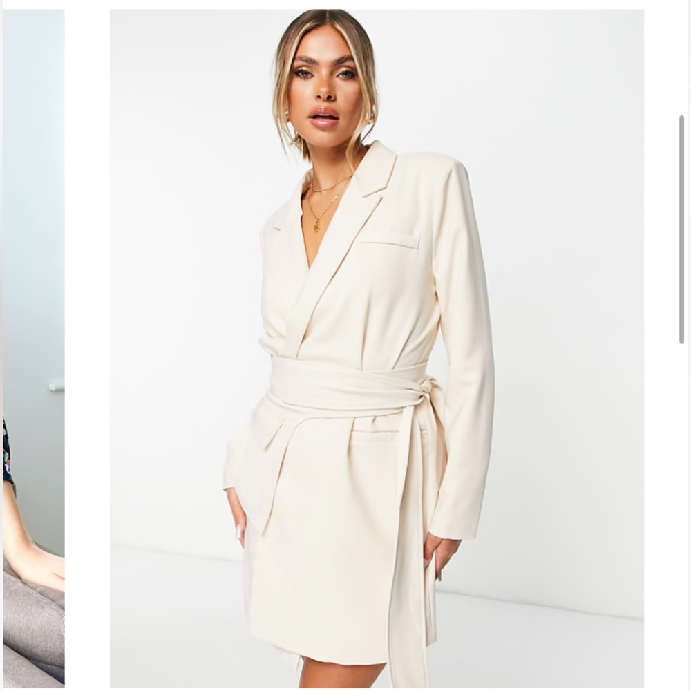 Cream Belted Blazer Dress